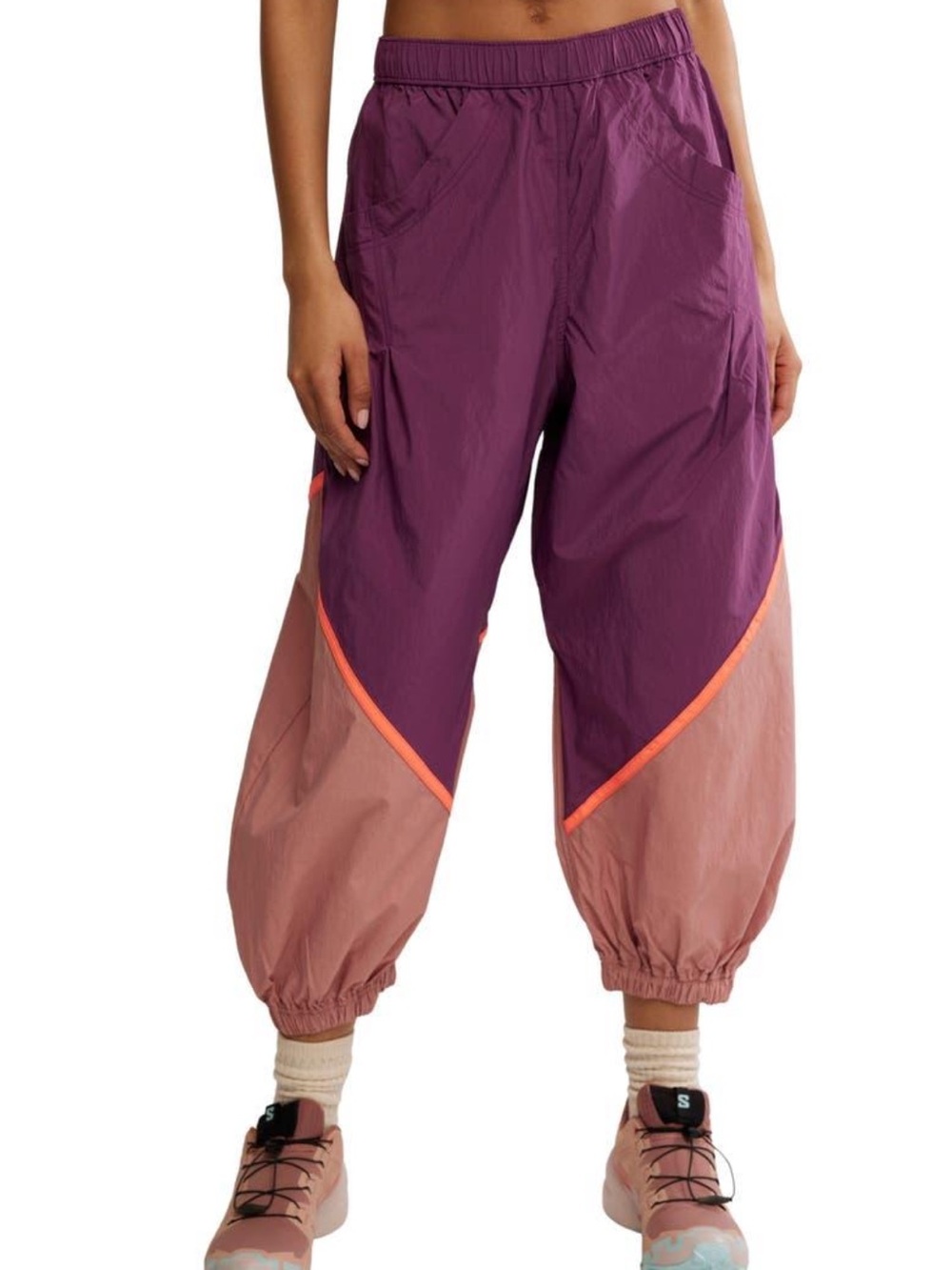 Free People Women's Colorblock Elastic-Waist Cargo Jogger Pants - Plum/Pink